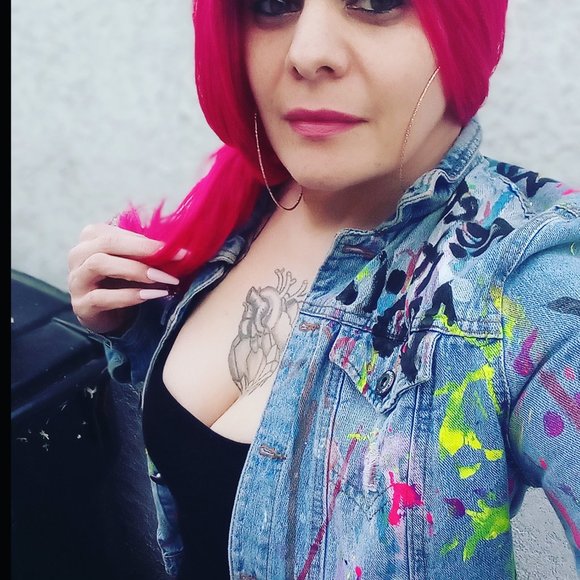 Hand painted women's jean jacket  XL - Picture 3 of 4